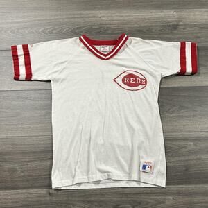 Vintage Cincinnati Reds Shirt Mens Medium White Red MLB Baseball Raglan 80s